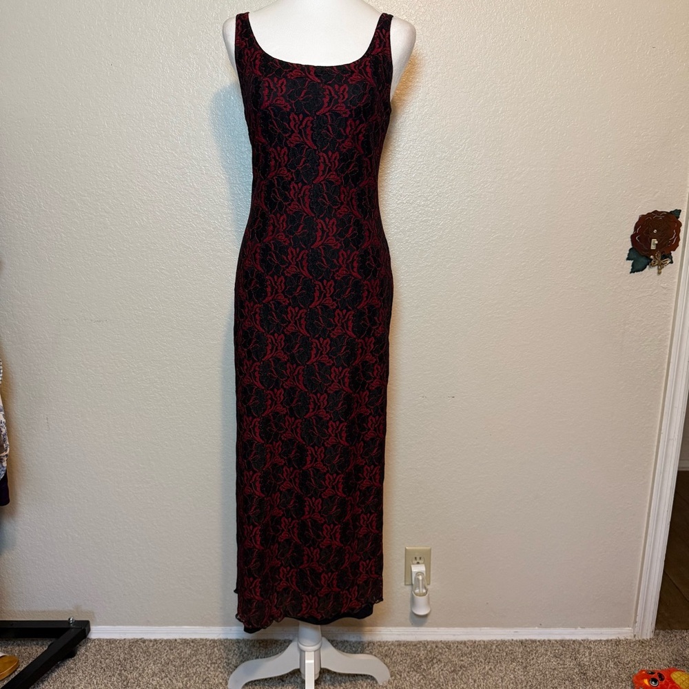 Vintage 90’s Y2K All That Jazz Red & Black Lace Maxi Dress Size Small - Picture 15 of 15